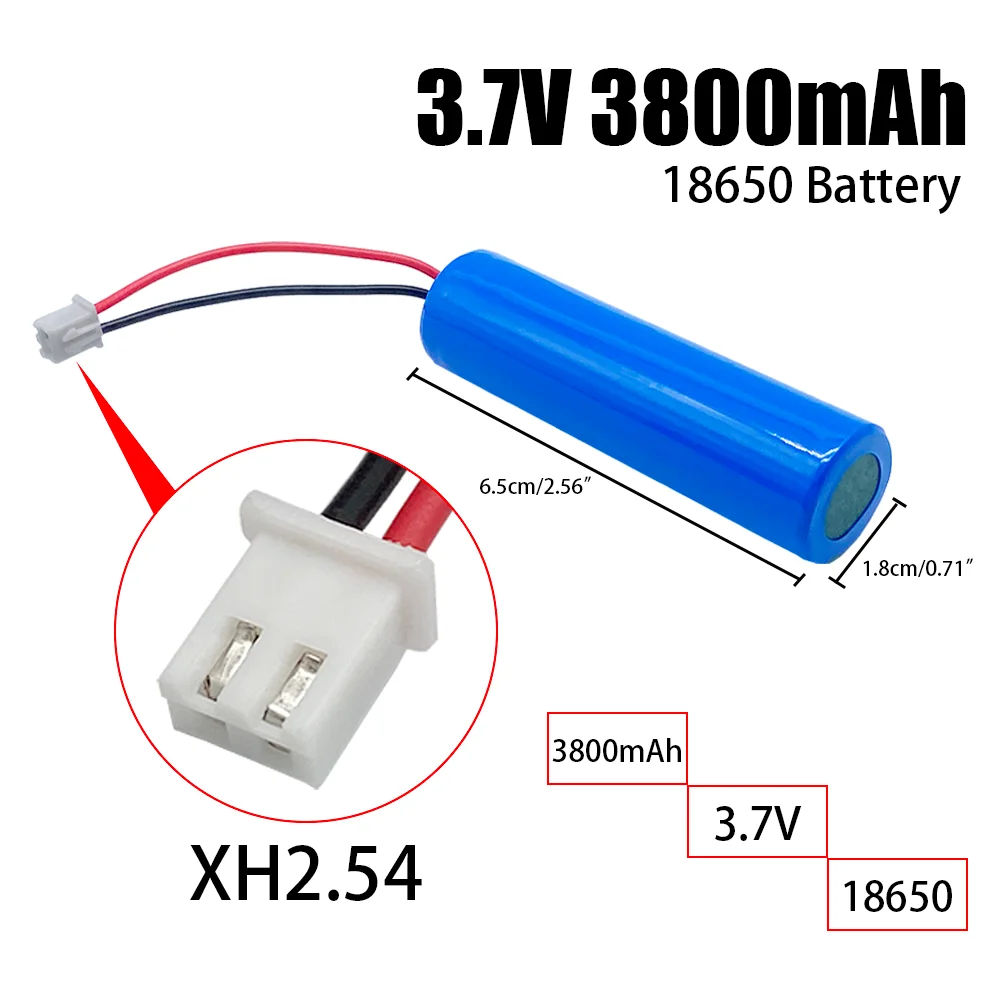 3.7V lithium ion rechargeable battery, 3800 MAH, 18650 with replacement socket, emergency lighting xh2.54 line