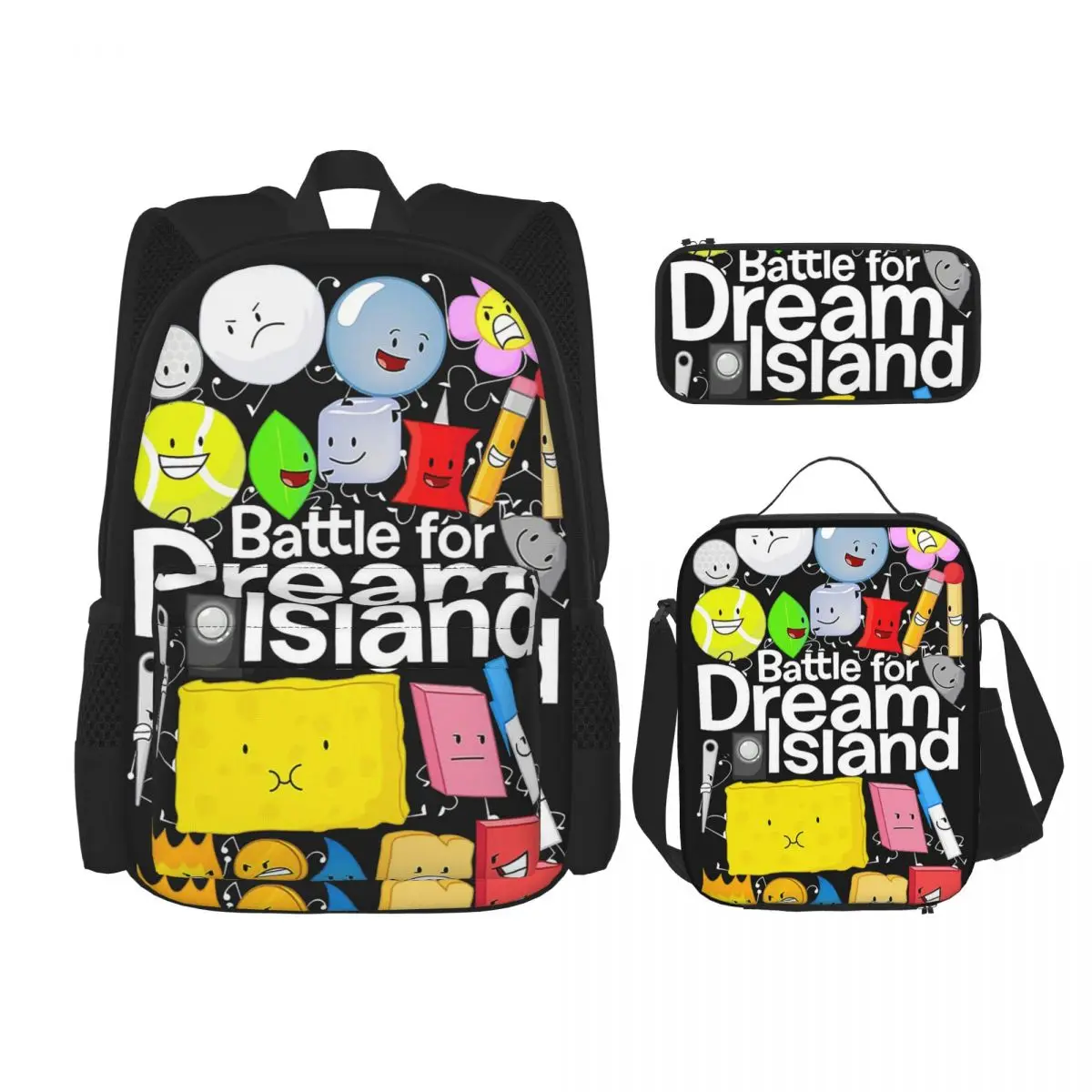 BFDI-Sacs à dos pour étudiants, sac à livres pour garçons et filles, sacs d'école, sac à dos pour enfants de dessin animé, sac à lunch, sac à stylos, ensemble de 3 pièces
