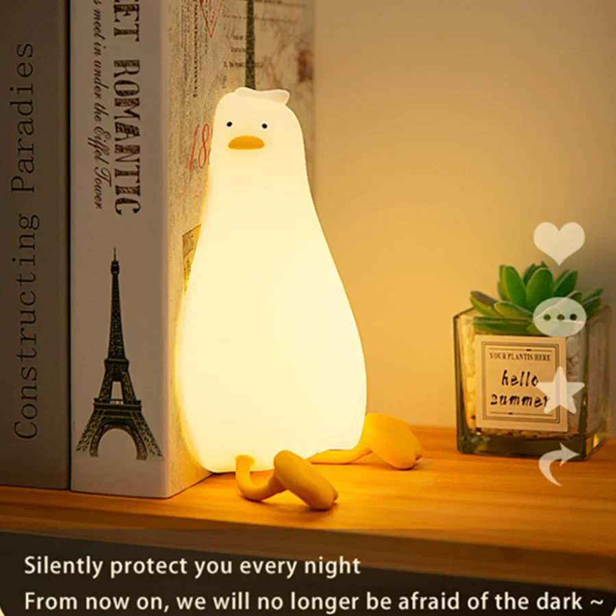 Led Night Light Rechargeable Lamp USB Cartoon Duck Nightlights Silicone Children Kid Bedroom Decoration Family Birthday Gift