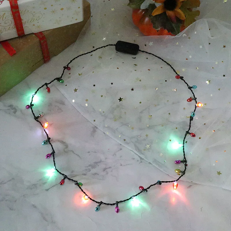 Light Glowing LED Necklace Flashing Light-up Blinking Christmas Lights Costume Necklace 8 LED Bulbs Glow Props Party Supply