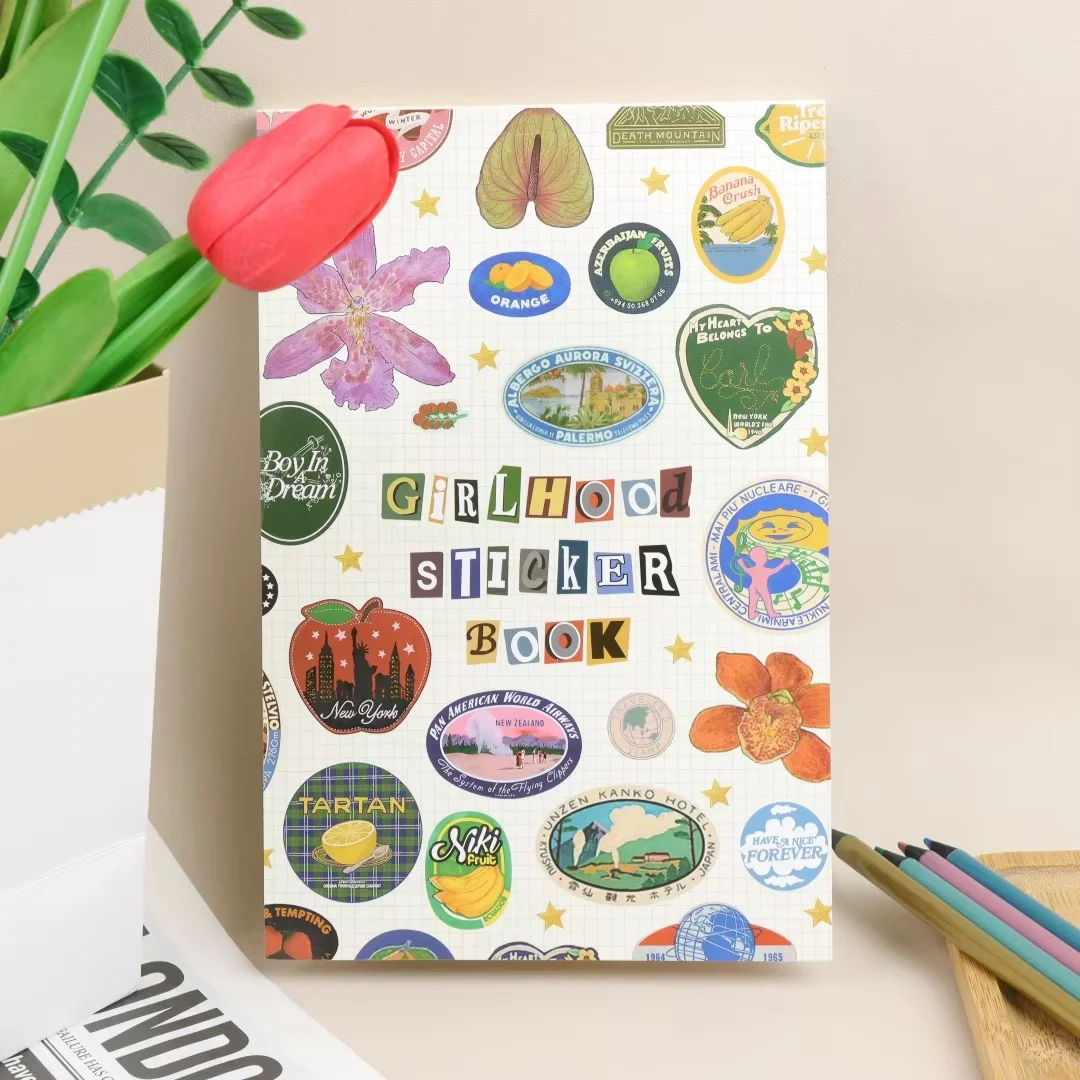 

Книга наклеек для девочек, фруктовые иконки и пастельные буквы, билеты, для скрапбукинга, дневников и декоративного оформления