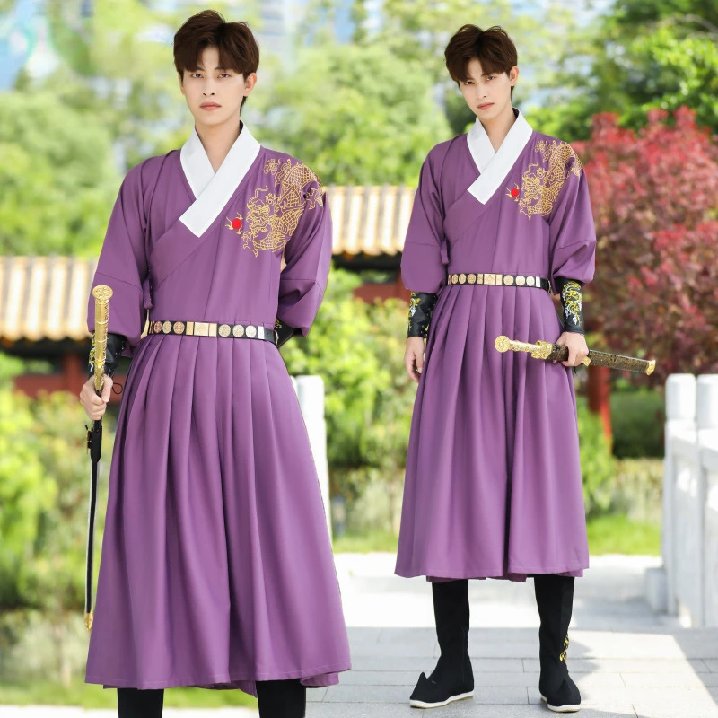 

Chinese Traditional Swordsman Costume Hanfu Dress Men Ancient Han Dynasty Costume Vintage Ethnic Stage Cosplay Dance Costume