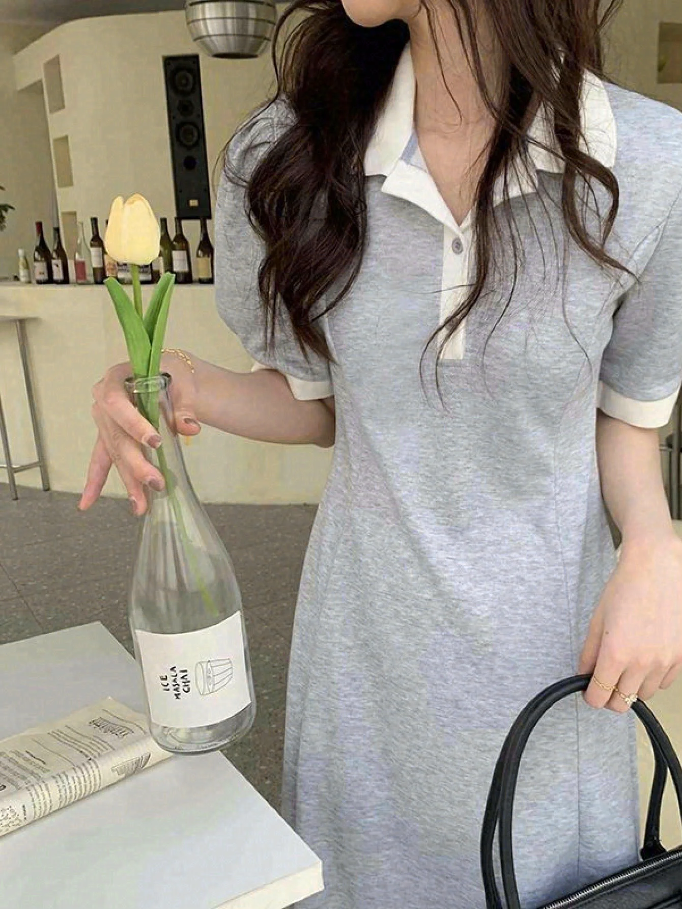 Versatile Short Sleeve T-Shirt Dress for Women Summer New Polo Collar Loose Casual Student Mid-Length