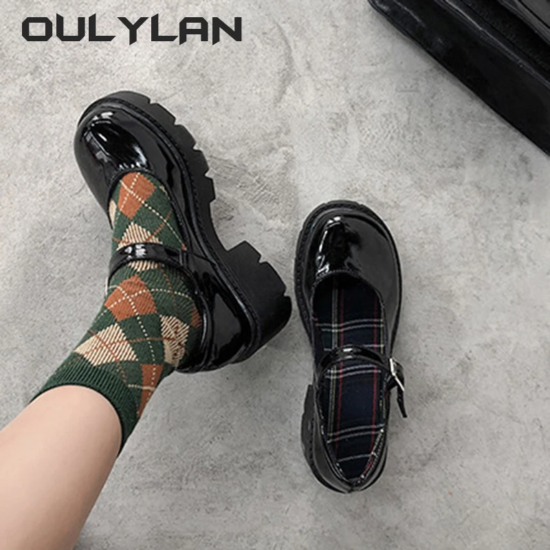 Oulylan Thick Soled British Style Women's Shoes Vintage Girls Students Uniform High Heel Platform Shoes Cosplay Plus Size