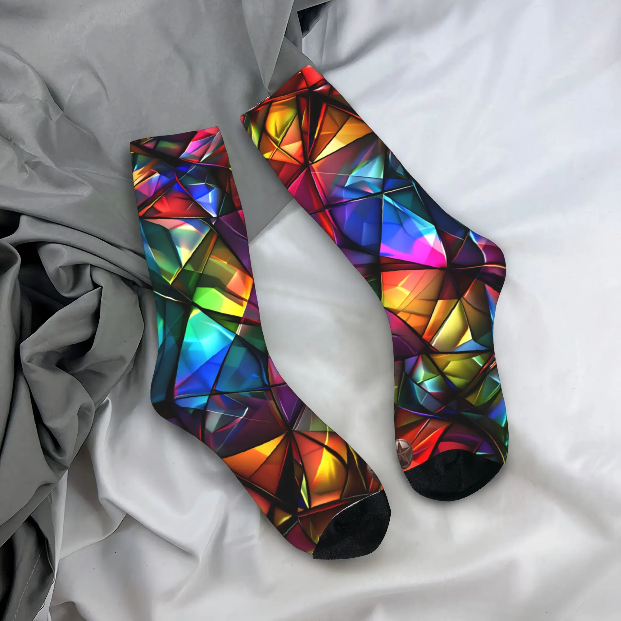 

Rainbow Gradient Glass Art Socks Modern Stockings Winter Non Slip Adults Men Socks Warm Soft Design Cycling Socks