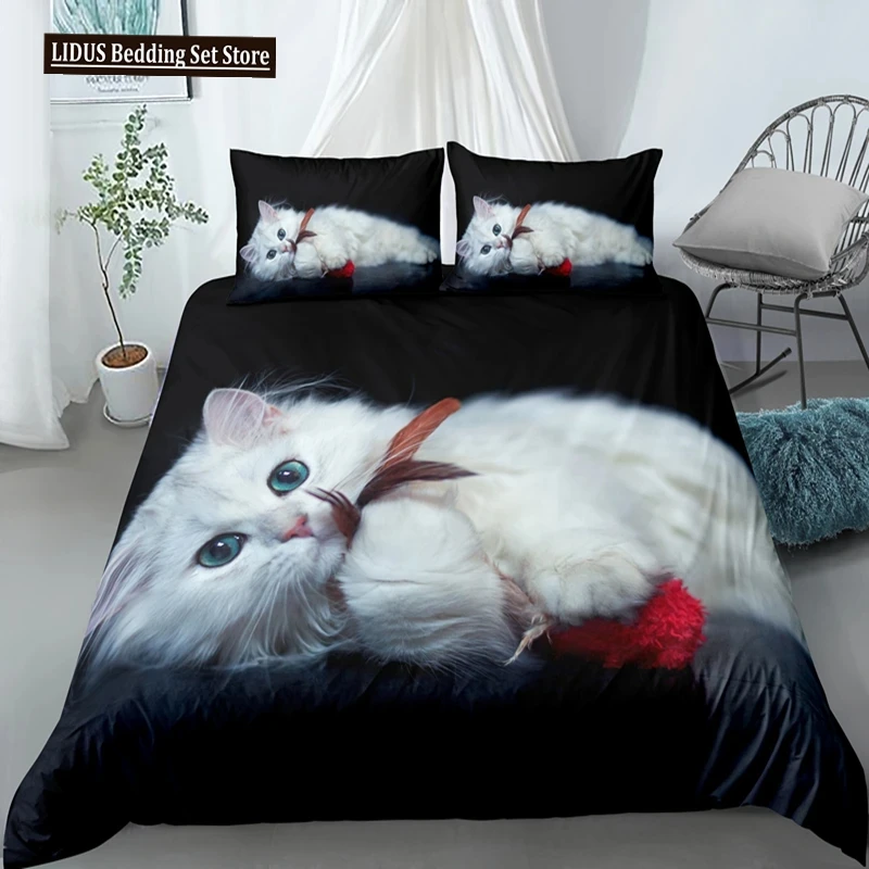 3D Lovely Cat Duvet Cover Set,cute Pet Cat Bedding Set Full Queen King Size,Cute Animals Luxury Quilt Covers Gifts Home Textiles