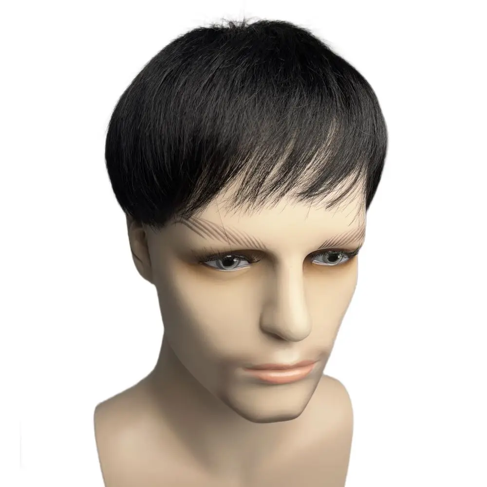 Short Real Human Hair Toupee with 4 Clips for Men's Baldness Prosthetic Wig Male Hair Replacement System Piece