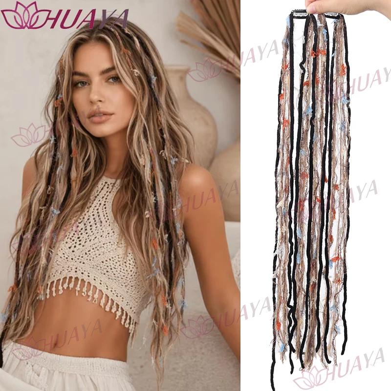 Women’s Synthetic Fiber Bohemian Tassel Dreadlock Extensions, Hippie Clip-In Braids Hairpieces, Natural Looking for Daily Wear &