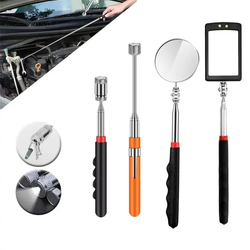 360° Magnetic Picker Mini Portable Telescopic Magnetic Magnet Pen With Light For Picking Up Nut Bolt Extendable Pickup Rod Stick