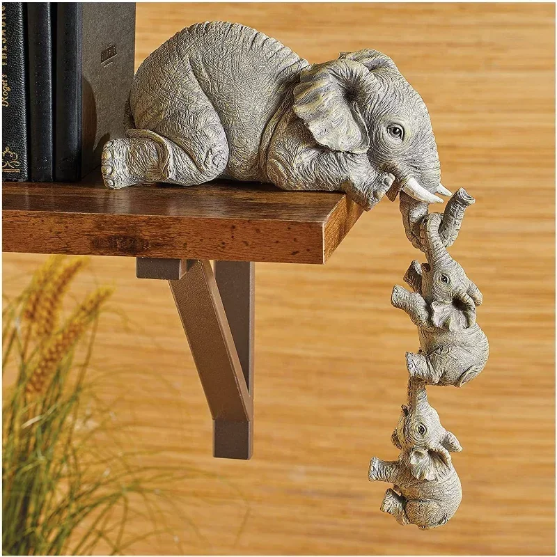 Home Furnishing Gift Living Room Decorations Lucky Statue 3Pcs/Set Cute Elephant Figurines Elephant Holding Baby Resin Crafts