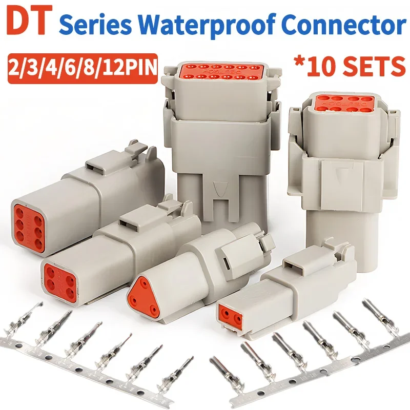 

10 Sets Deutsch DT Connector DT06-2S/DT04-2P 2P 3P 4P 6P 8P 12P Waterproof Electrical Connector For car Motor With Pins 22-16AWG