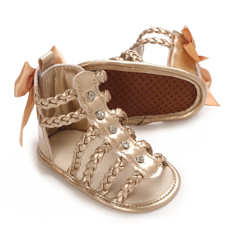 Fashionable gold baby girl shoes summer casual Roman hollow sandals soft sole comfortable and non slip walking shoes