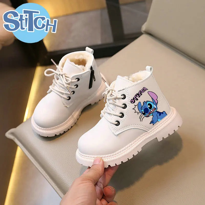 Stitch Children Boots Cartoon Stitch Snow Boots Winter Plush Warm Shoes Boys Girls Toddle Non-slip Ankle Boots Size 21-30