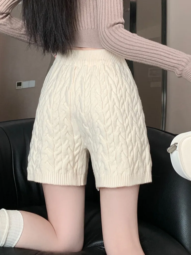 Taille haute à jambes larges tricoté cheveux torsadés ort pantalon femmes automne hiver nouveau Sle pantalons d'extérieur pantalons décontractés