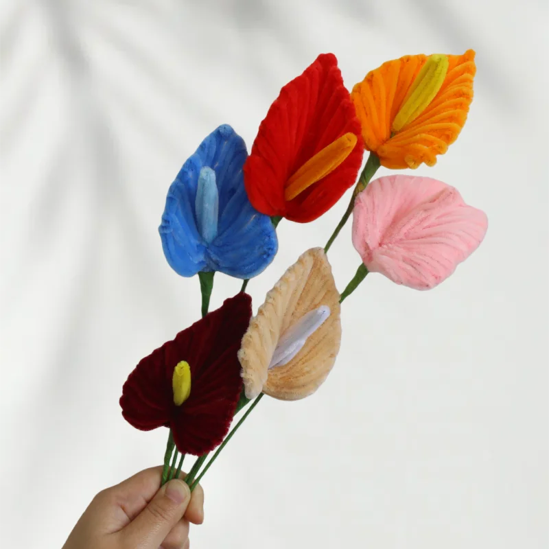 

30 PCS * Anthurium Flamingo Flower Handmade Pipe Cleaners Forever Flower Indoor Desktop Party Wedding Decor Kids DIY Craft