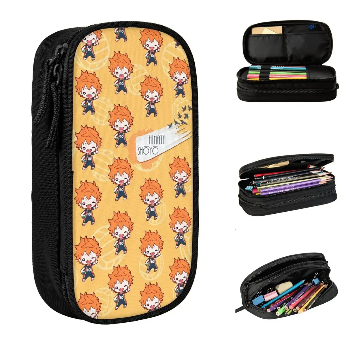 H-Haikyuu Characters Hinata Pencil Cases Cartoon Anime Pencilcases Pen Kids Big Capacity Pencil Bags Office Gifts Stationery