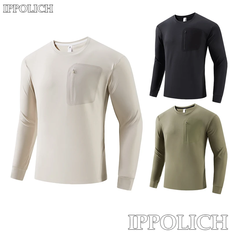 

Men Long Sleeve Shirt Outdoor Sweatshirt High Elastic Long Sleeve Comfortable Sport Shirt Versatile Round Neck Sweatshirt Shirt