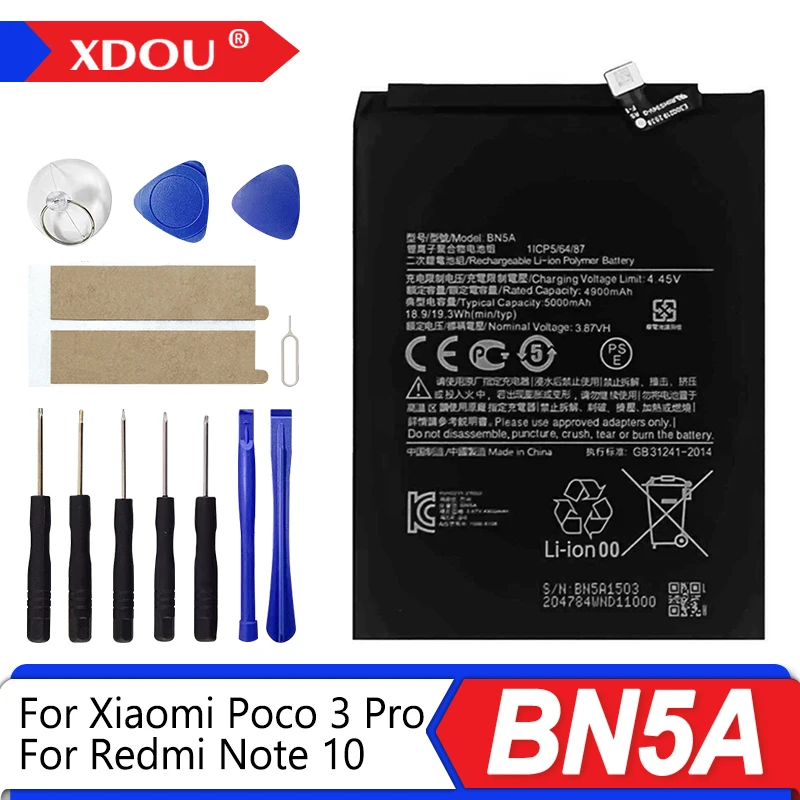 Brand New BN5A 5000mAh Battery  For Xiaomi POCO mi3 pro mi 3 pro/Redmi Note 10(5G)/Redmi 10 Phone Replacement Batteries+Tools