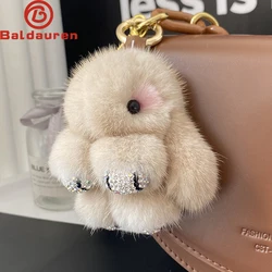 Lusso grande pelliccia di visone coniglietto pelliccia ciondolo borsa gioielli portachiavi peluche ciondolo tromba carino coniglio bambini animale bambola del fumetto