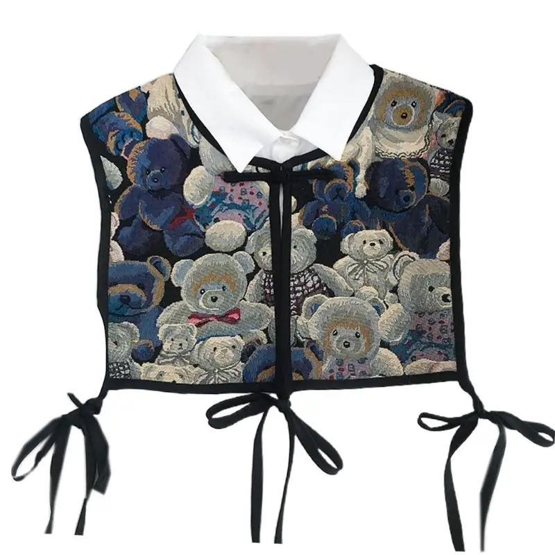 39BD Frauen Chinesischen Stil Stickerei Halb Top Schal Vintage Flroal Cheongsam Gefälschte Kragen Spitze-Up Dekorative Hals – Detail 8