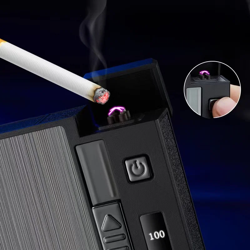 2024 Double Arc Metal Cigarette Case Rechargeable Windproof Lighter Packs Full Pack of Cigarettes 20 PCS 10PCS Mens Gift