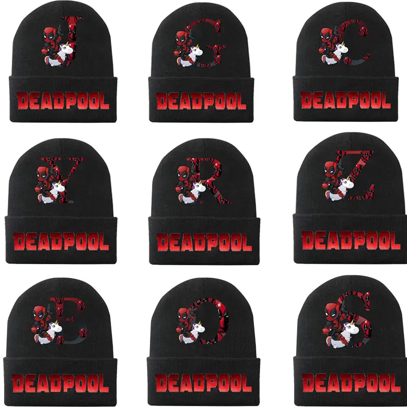 Cool Dead-pool A-Z 26 English Letters Beanies Knitted Solid Cute Hat Boys Autumn Winter Outdoor Kids Beanie Caps Warmer Bonnet