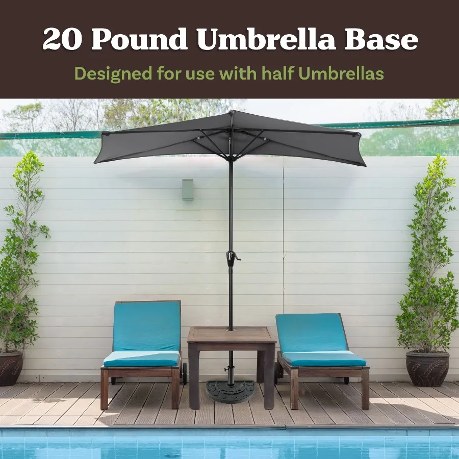 Pure Garden 20lb Half Round Umbrella Base for Patios and Balconies (Black)
