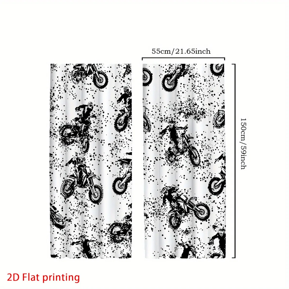 2pcs Motocross Curtains Dirt Bike Splash Graffiti Print Drape Boys Bedroom Window Treatment Extreme Sports Home Decor BlackWhite