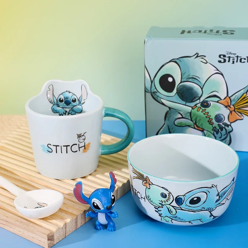 New Stitch Salad Bowl Dinner Plates Household Ceramic Plate Cute Styling Rice Bowl Resistant Tableware Kids Water Cup Coffee Mug