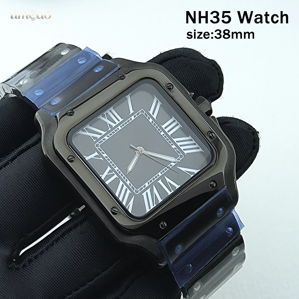 Men's Watch NH35 Stainless Steel Watch 38mm Hardlex Glass Black Watch Custom LOGO Suitable for NH35 Movement Watch