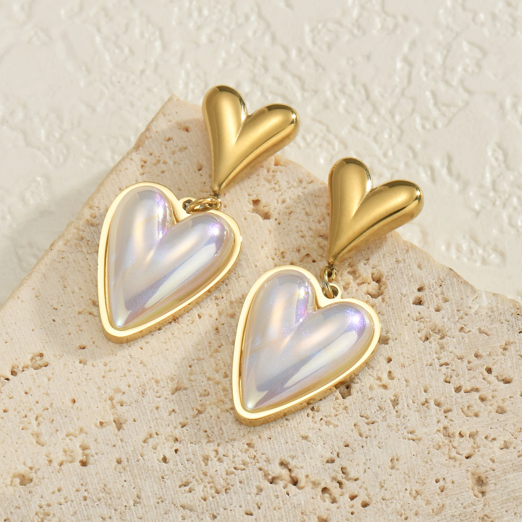 

PAPERPLUS |Heart Shape Gold Earring Women Stainless Steel Lovely Birthday Gift New Design