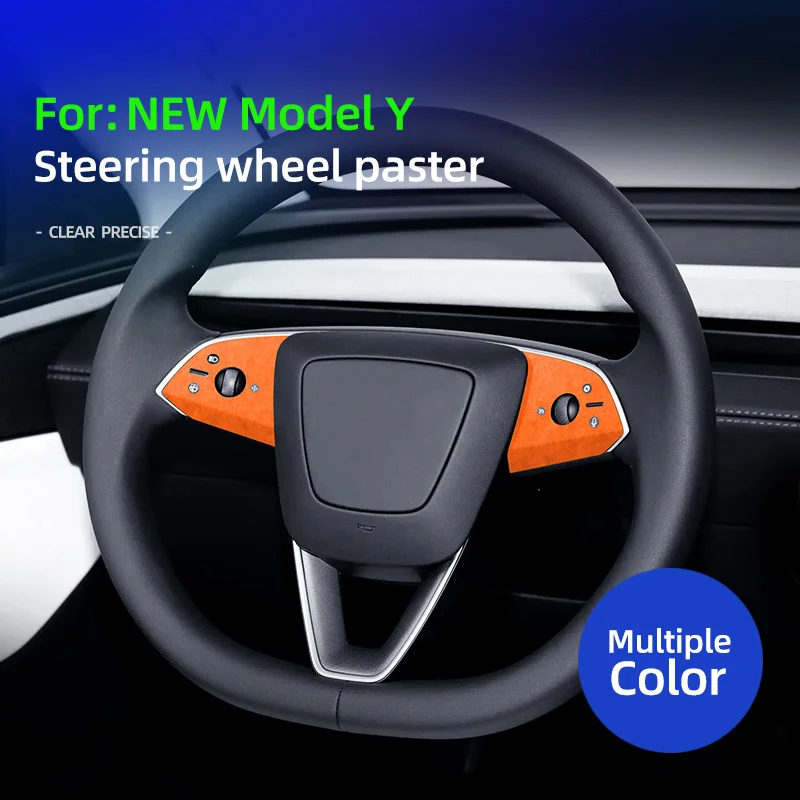 

For Tesla Model Y 2025 Juniper Launch A lcantara Super Suede Car Steering Wheel Button Decal Sticker Car Interiors Accessories