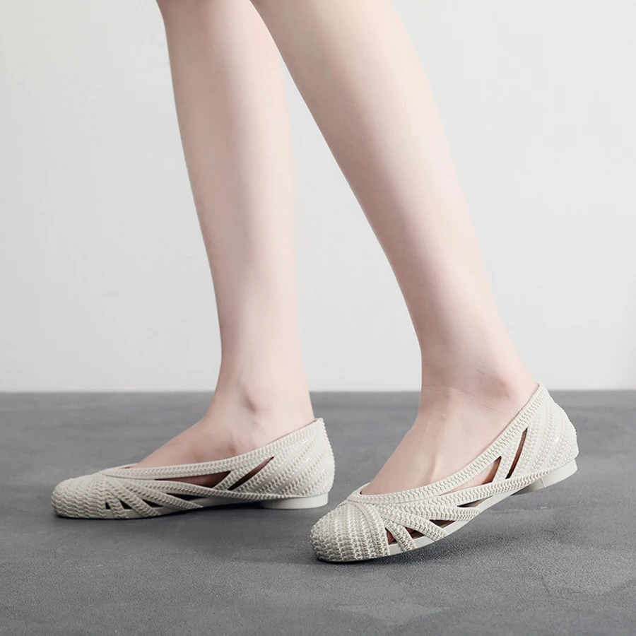 sandals beach flat jelly shoes hollow slip-ons soft-soled rain boots summer sandals Shallow Mouth Feet Roman clogs