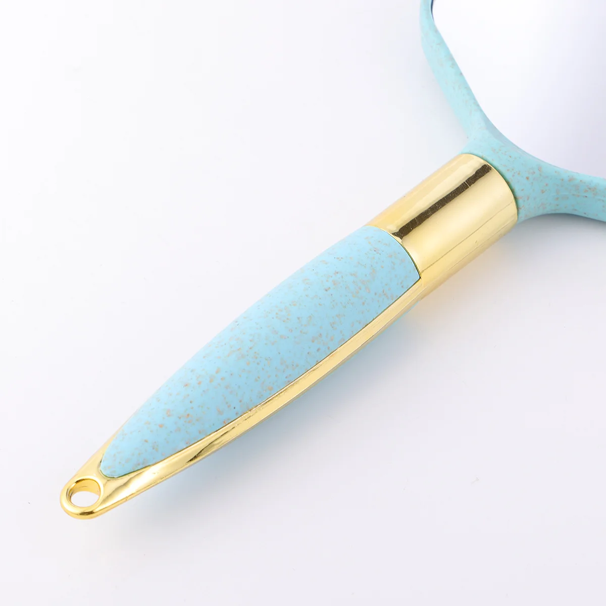 1 sztuka niebieskiego lustra z kwadratową rączką do użytku domowego i sklepowego, przezroczysta powierzchnia szkła, gładkie krawędzie, modne lusterko do makijażu do łazienki.