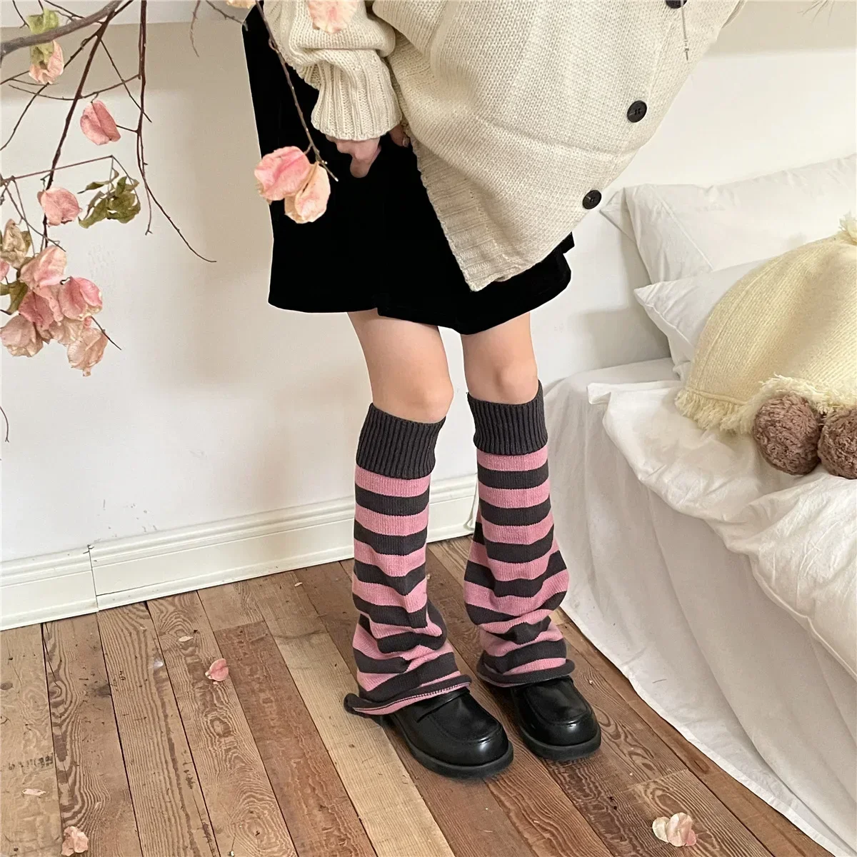 Gothic Women\'s Striped Leg Warmers Lolita Long Socks Knitted Leggings Japanese Sweets Winter Socks Kawaii Arm Ankle Warmers