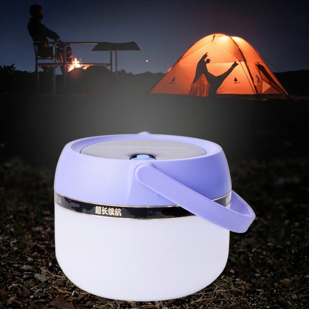 Multifunctionele draagbare krachtige LED-kampeerlamp op zonne-energie voor noodkamperen en reizen buitenshuis