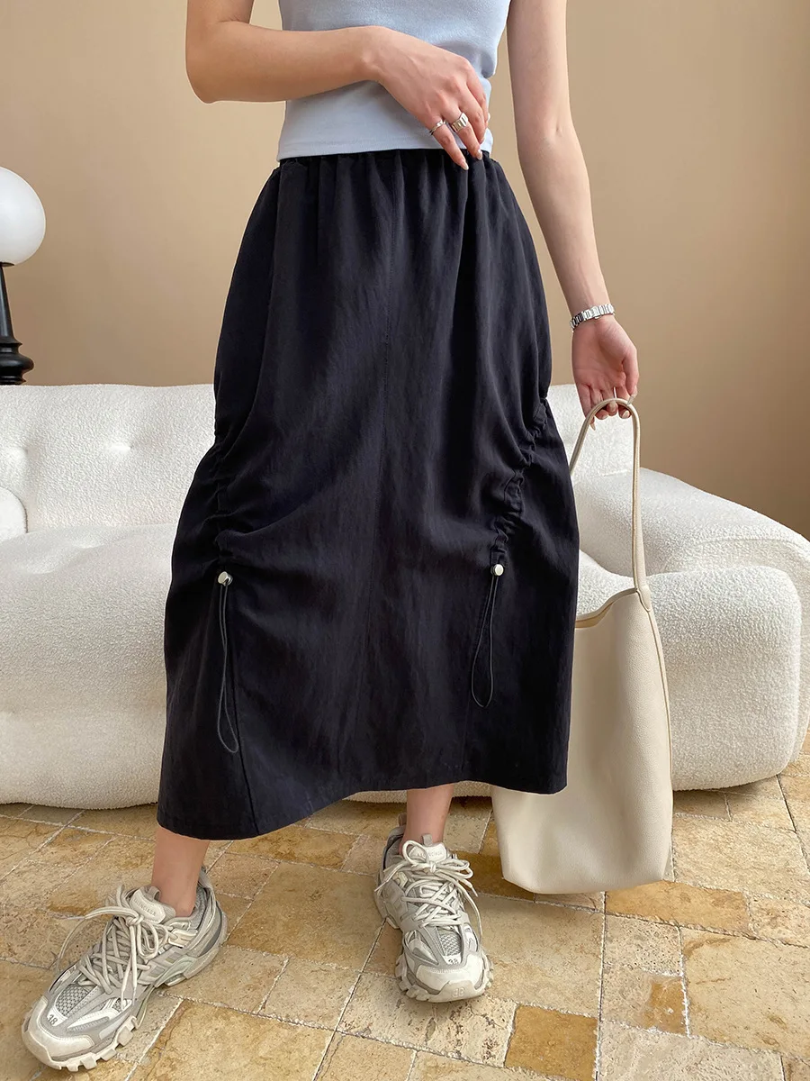 

Spring and summer women's casual solid color high waist loose skirt