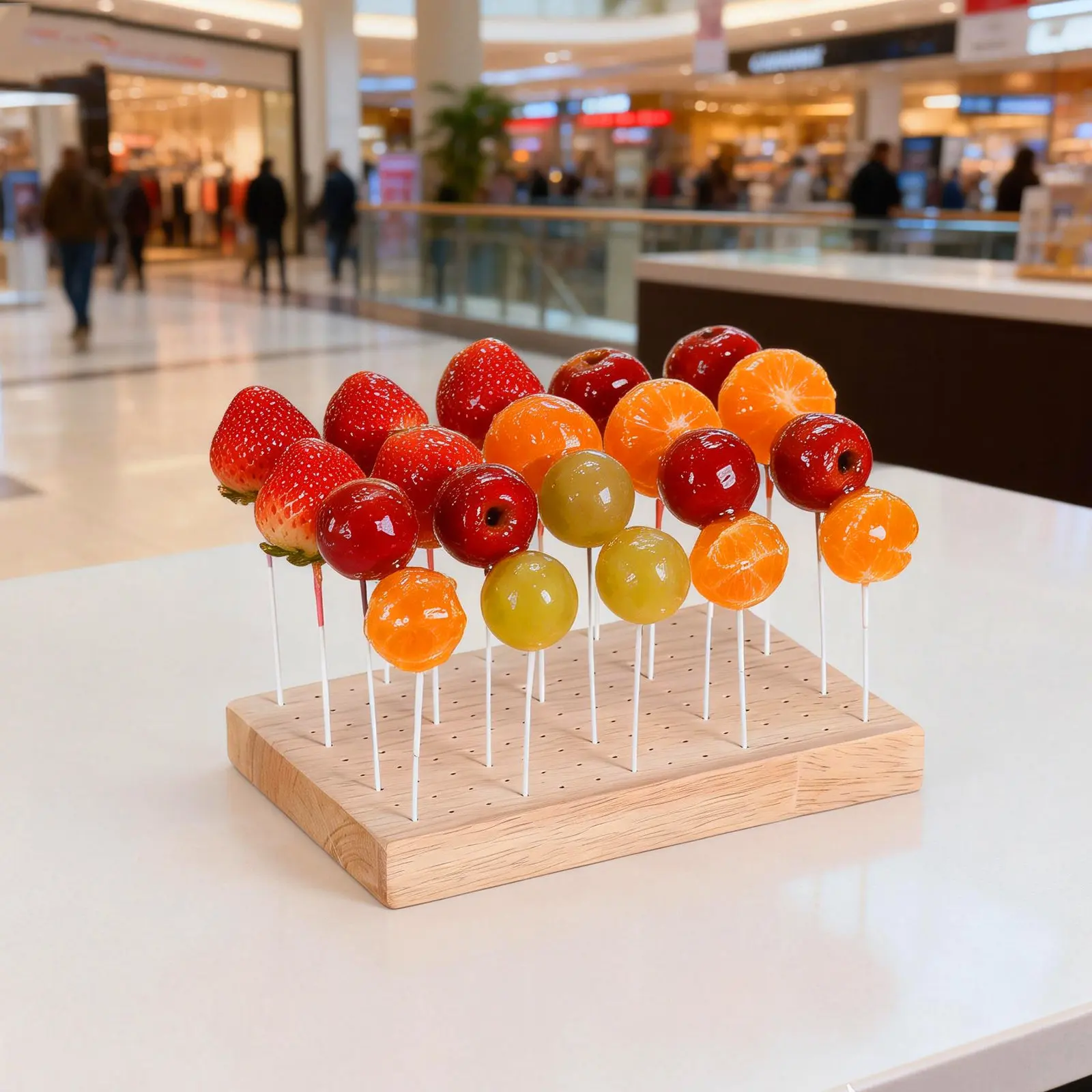 Wooden Spiral Potato Lollipop Candy Fruit Skewers Display Stand for Snack Stalls Malls Supermarkets Catering Events Appetizer view 6