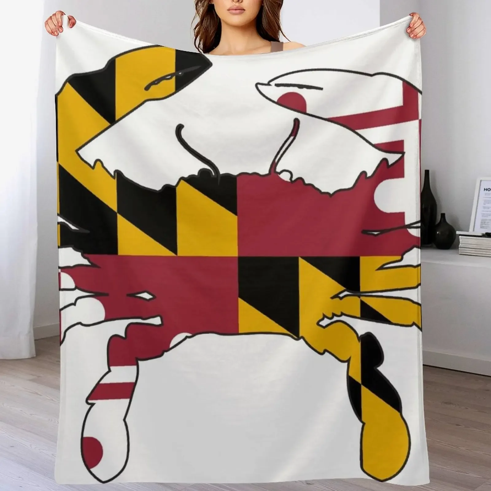 

Maryland Flag Crab Throw Blanket Faux Fur Soft Warm Blanket for Bed