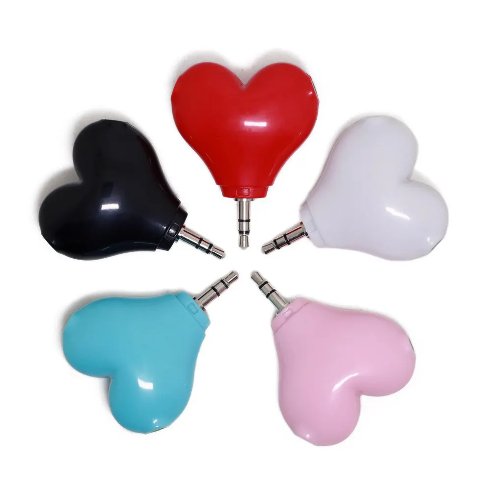 3.5mm Heart Shaped Stereo Audio Splitter Adapter for Sharing Music with Friends Family Travel Portable Lightweight Cute Design