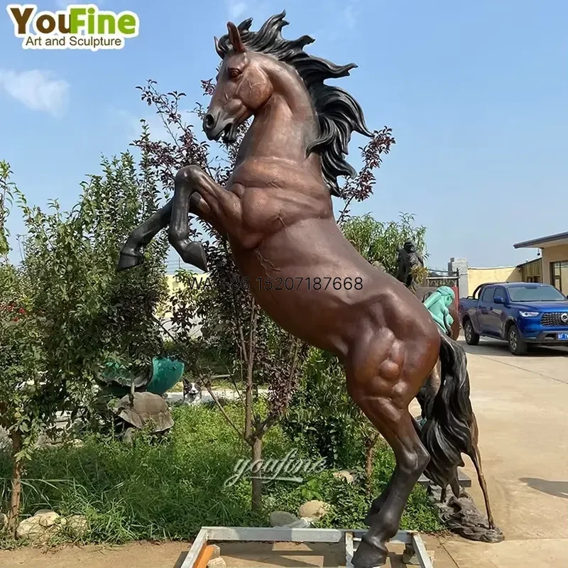 Wmwmnu for Rearing Horse Bronze Statue Lifelike Muscular Cast Sculpture Outdoor Garden Courtyard Decor White Socks Leg