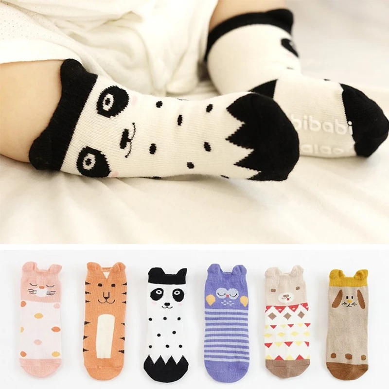 Baby Children\'s Non-Slip Cotton Socks Soft Breathable Cartoon Animal Style Rubber Floor Socks Infant Kids Newborn Accessories