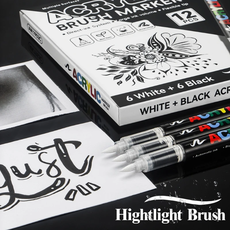 

Ручка с белой краской, 12 шт., для наскальной живописи, камня, керамики, стекла, дерева, шин, ткани, металла, холста. Акриловая краска, черный маркер