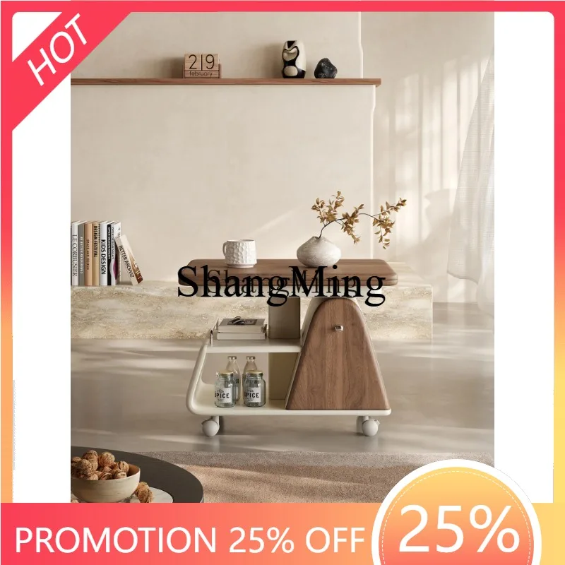 

CL Natural Wood Style Side Table Foldable Adjustable Coffee Table Living Room Balcony Small Trolley Side Table