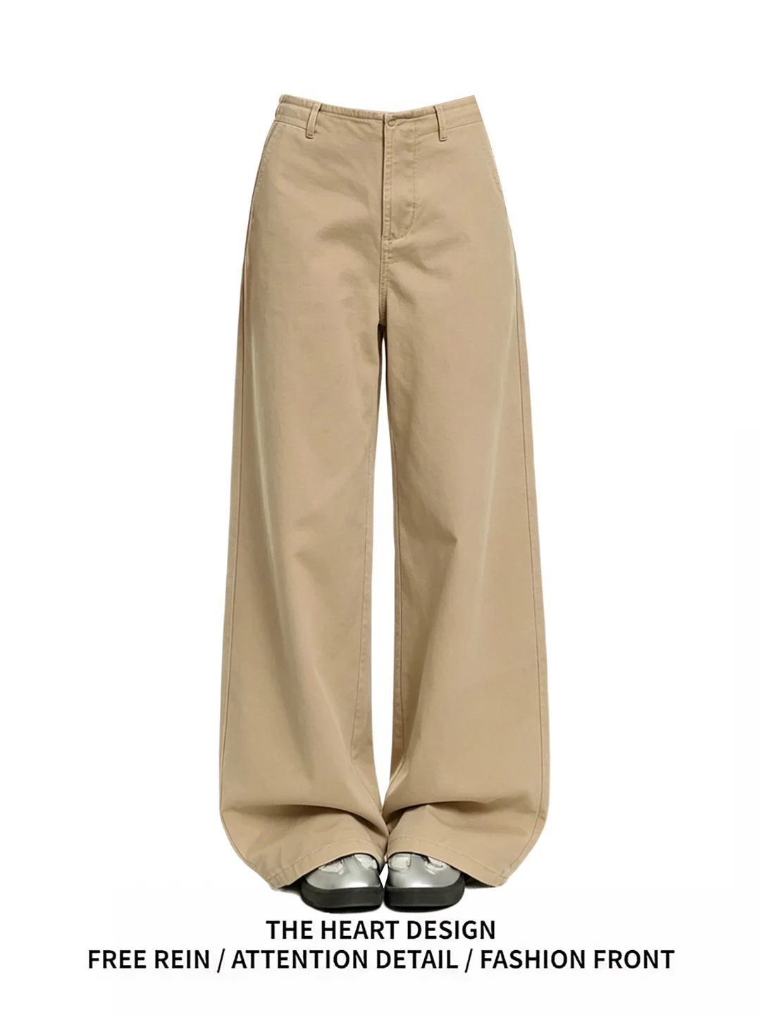 

Slimming Straight Leg Khaki Washed Denim Jeans Casual High Waist Wide Leg Pants for Women Summer Fashion Retro Style