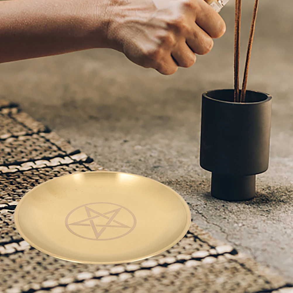 

2 Pcs Plate Delicate Brass C Pentacle C leholder Holder Altar Tray Household C Tray Decorative Home
