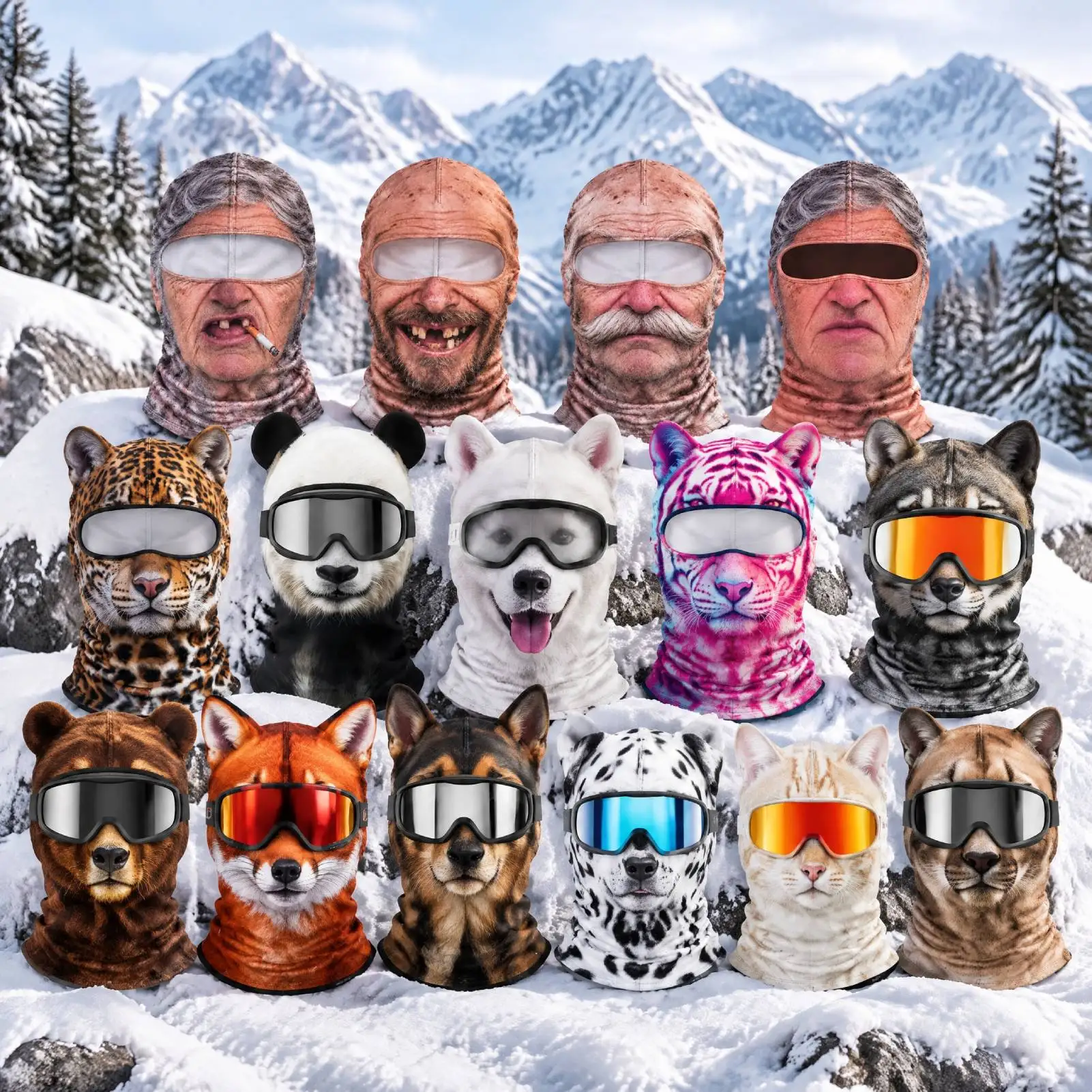 Realistic Face Balaclava Hat, 3D Printed Funny Old Man Ski Mask, Windproof Winter Full Face Mask for Skiing Snowboarding Outdoor