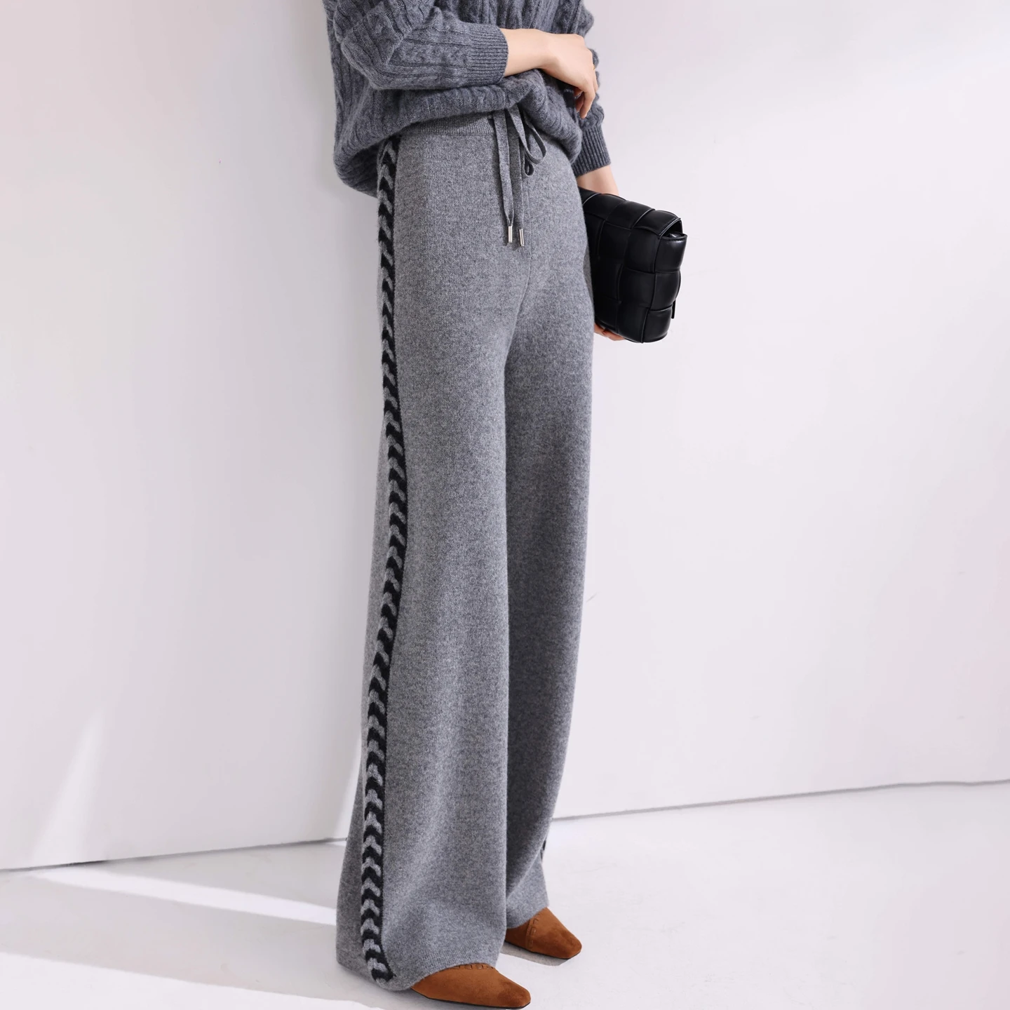 New ladies wool trousers in autumn and winter 100% Merino wool knitted wide-leg pants fashion selling soft warm pants