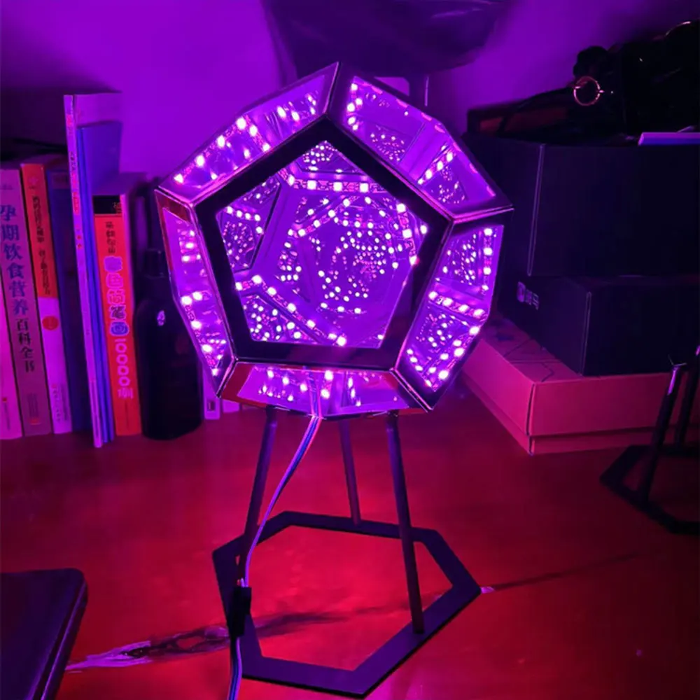 Creative 3D LED Infinity Mirror Cool Color Art Light Night Light Geometry Dodecahedron Dream Light Starry Sky Lights for Gift