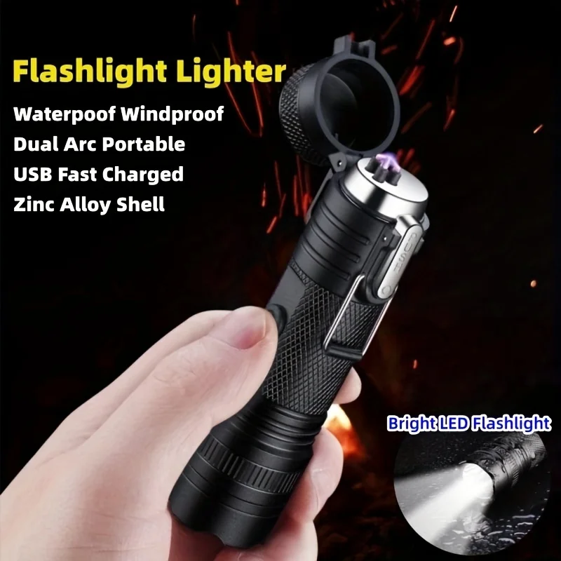 Dual Arc USB Rechargeable Lighter, Electric Plasma Lighter With LED Flashlight For Outdoor Adventure Survival Camping